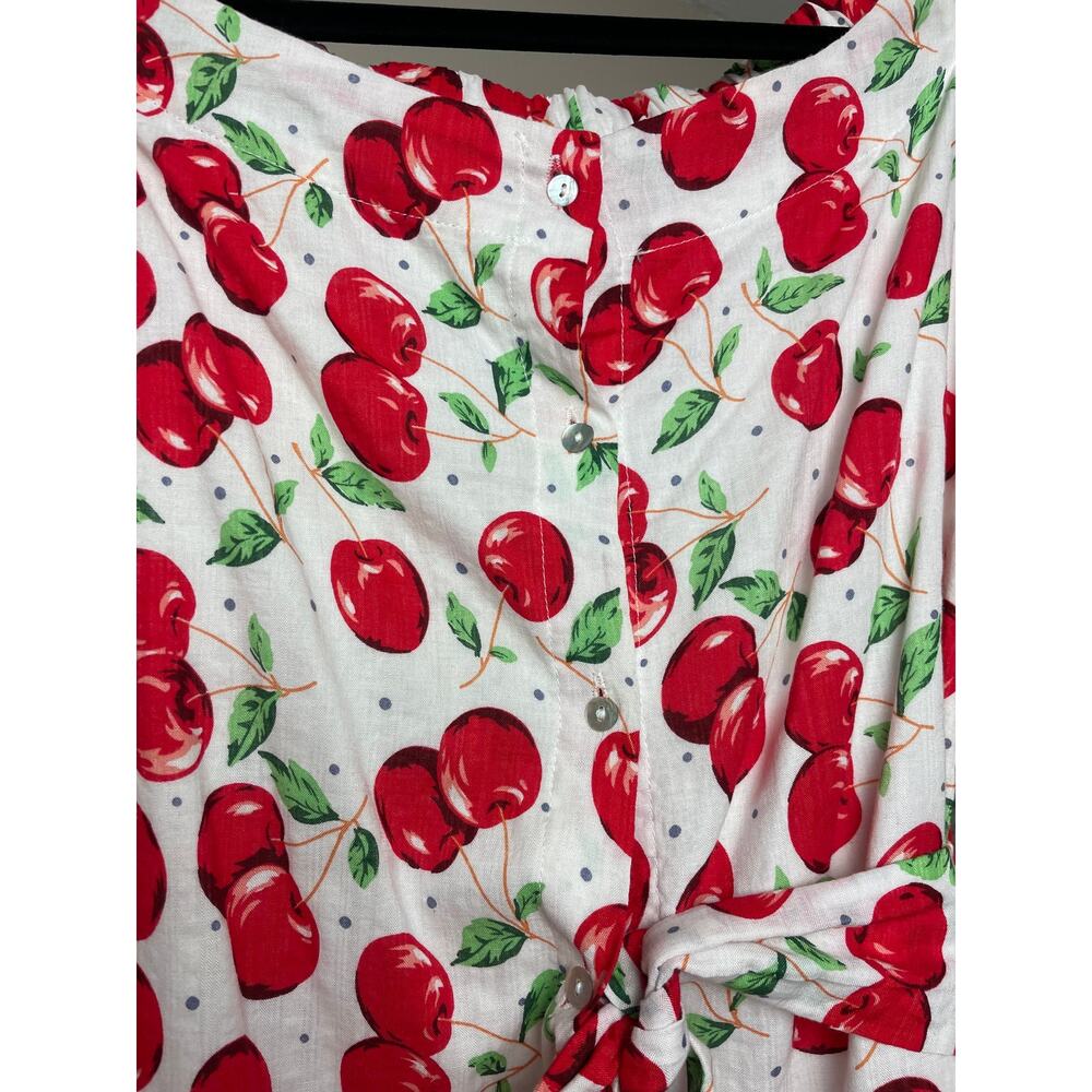 Umgee Cherry Fruit Long Sleeve Button Up Shirt Dress Size Small Cottage Retro - Picture 4 of 5